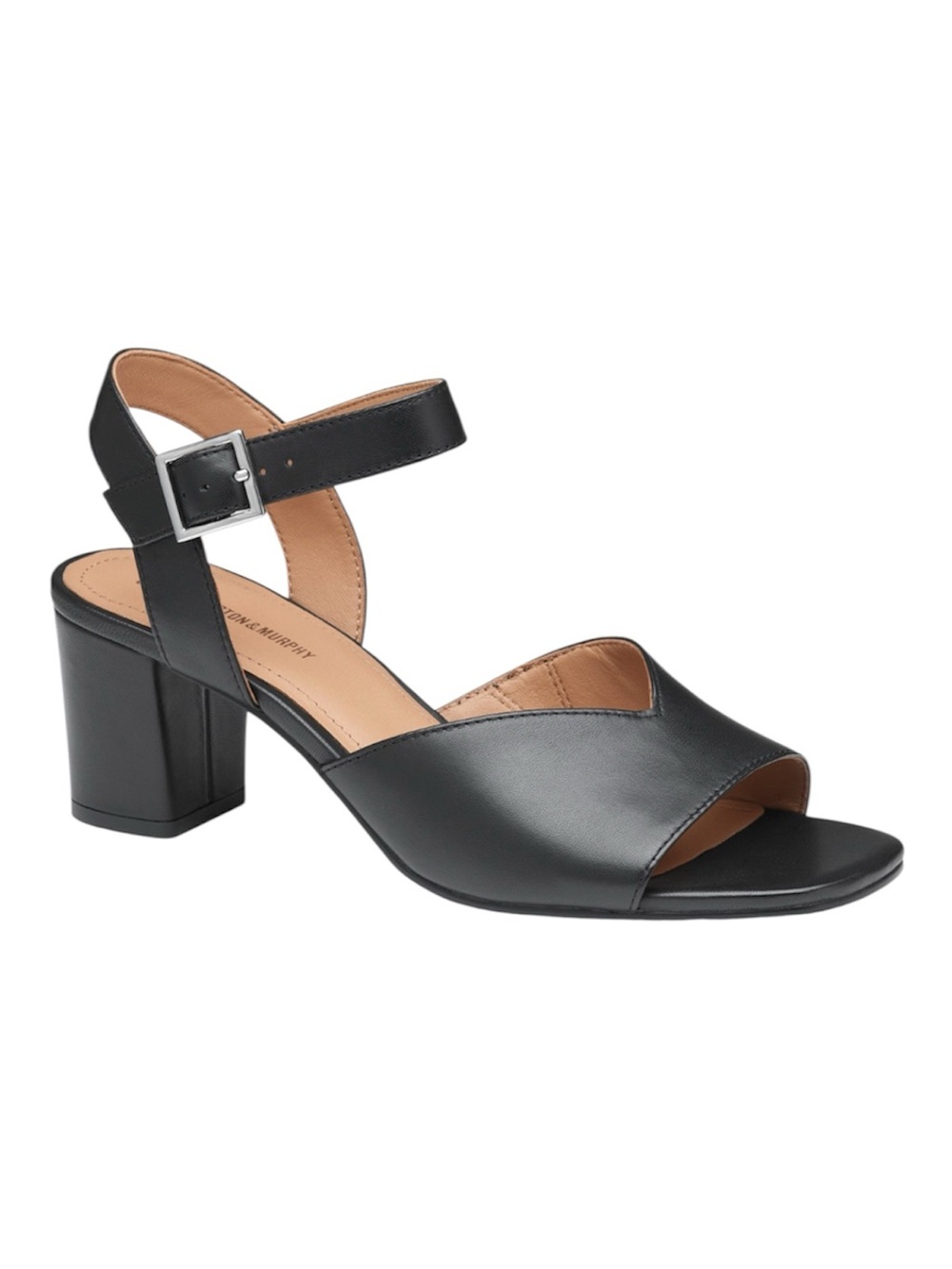 Johnston & Murphy Black Ankle-Strap Block Heel Sandal